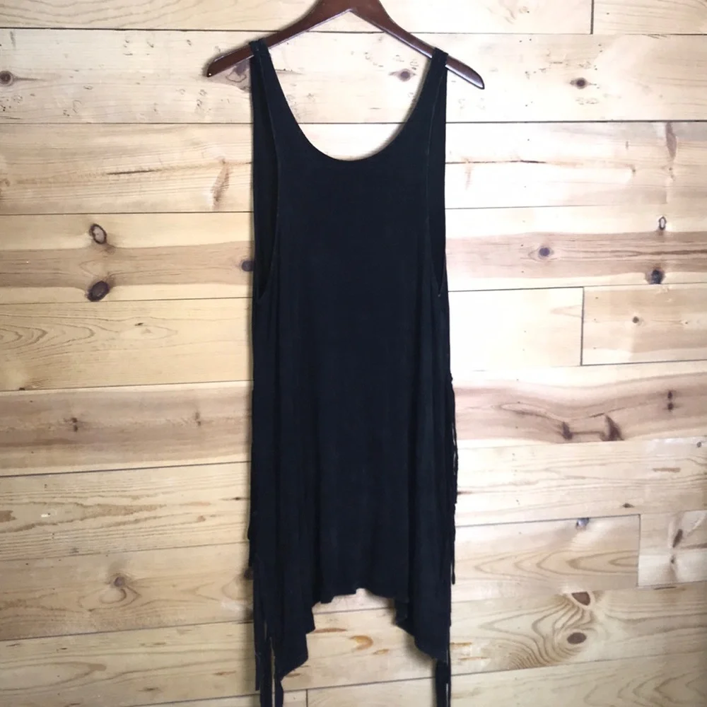 LAST CALL NWT POL distressed soft fringed layering tunic SM beach boho NFR swim